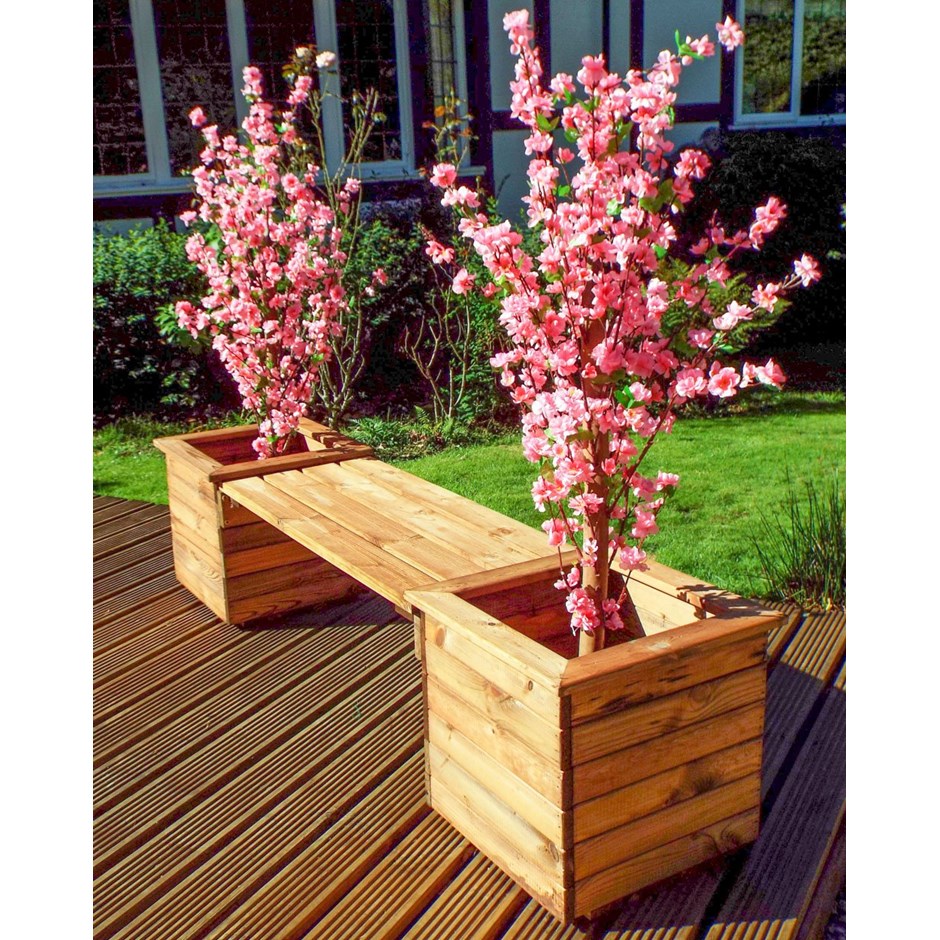 Charles Taylor Wooden Garden Deluxe Planter Bench with Burgundy Cushions