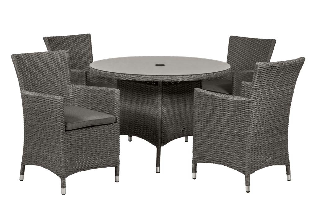 Paris 4 Seater Rattan Dining Set | 110cm Table with 4 Carver Chairs and Cushions