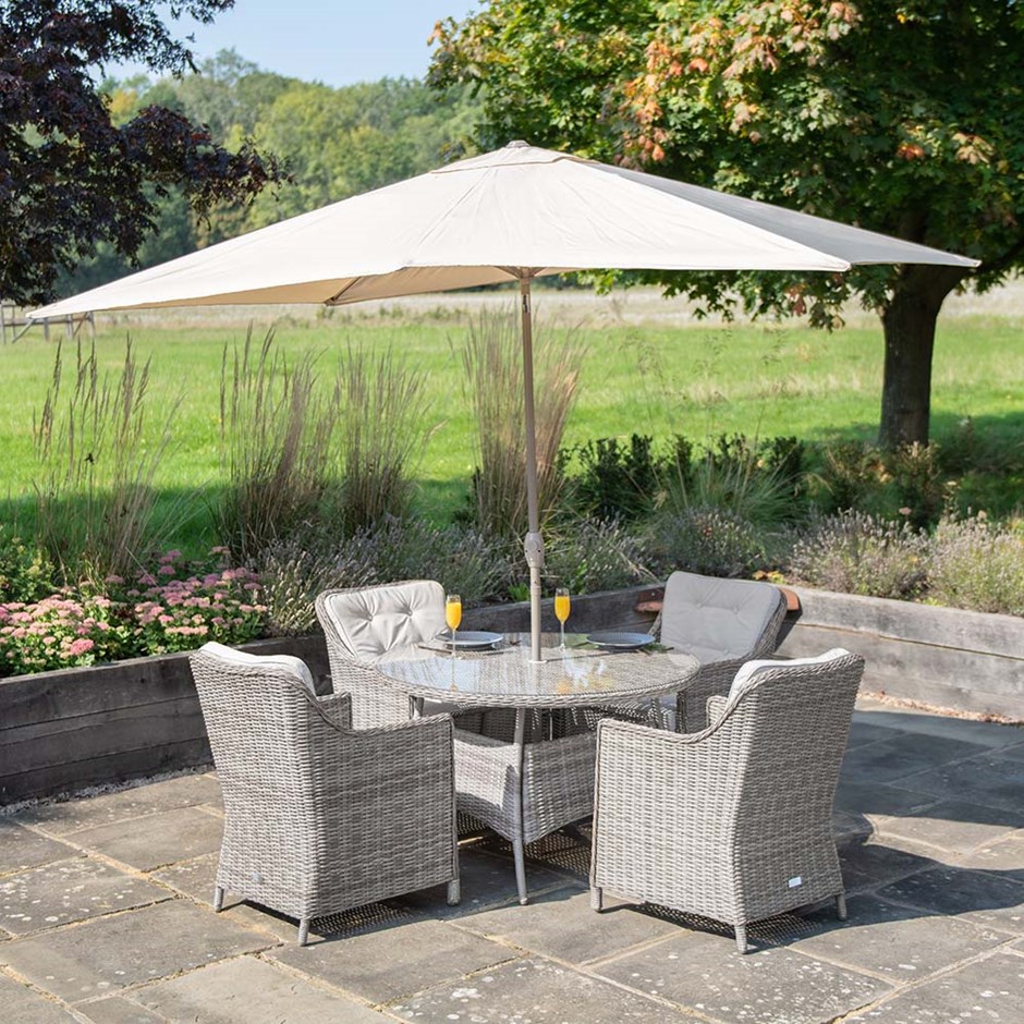 Luxury Rattan 4 Seater Round Dining Set in Stone | Primrose Living