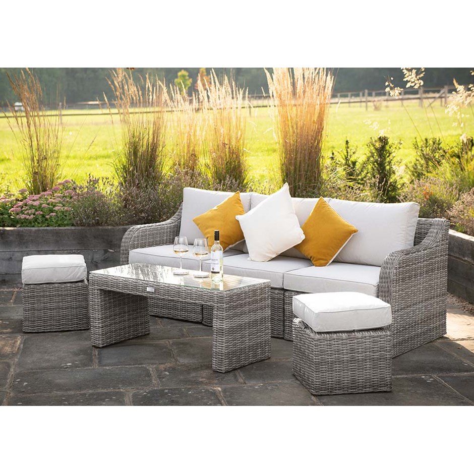 Luxury Rattan 5 Seater Sofa Set with Coffee Table in Stone | Primrose Living