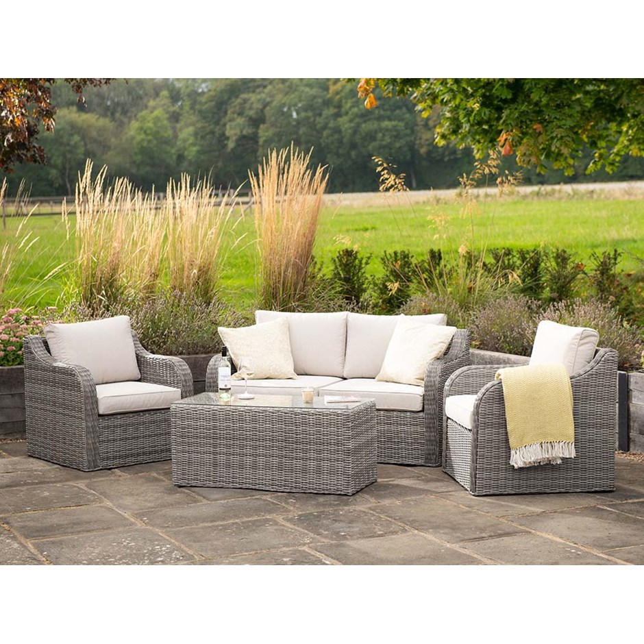 Luxury Rattan 4 Seater Sofa Set with Coffee Table in Stone | Primrose Living