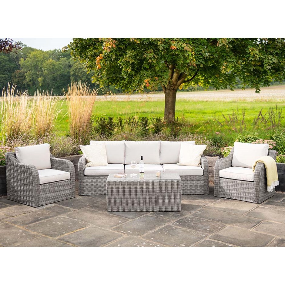 Luxury Rattan 5 Seater Sofa Set with Coffee Table in Stone | Primrose Living