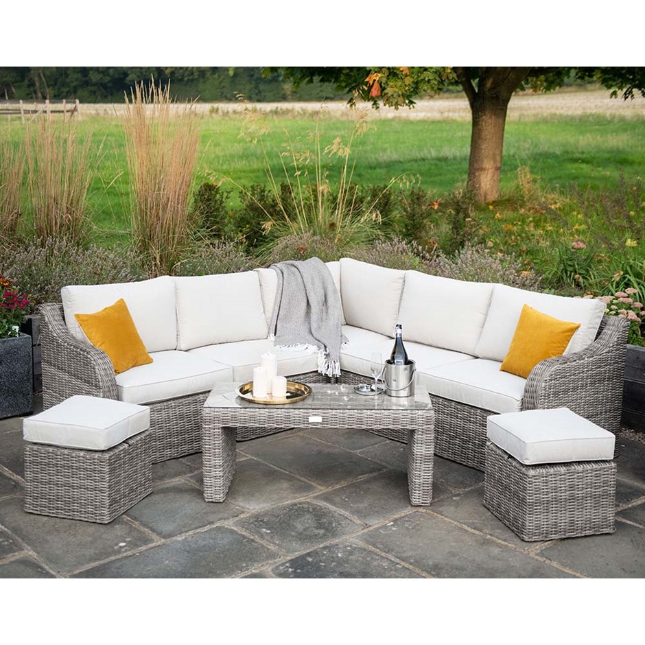 Luxury Stone Rattan Corner Sofa Set With Coffee Table