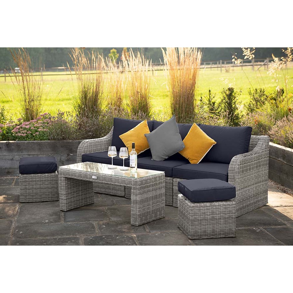 Luxury Rattan Sofa & Stools Set With Coffee Table