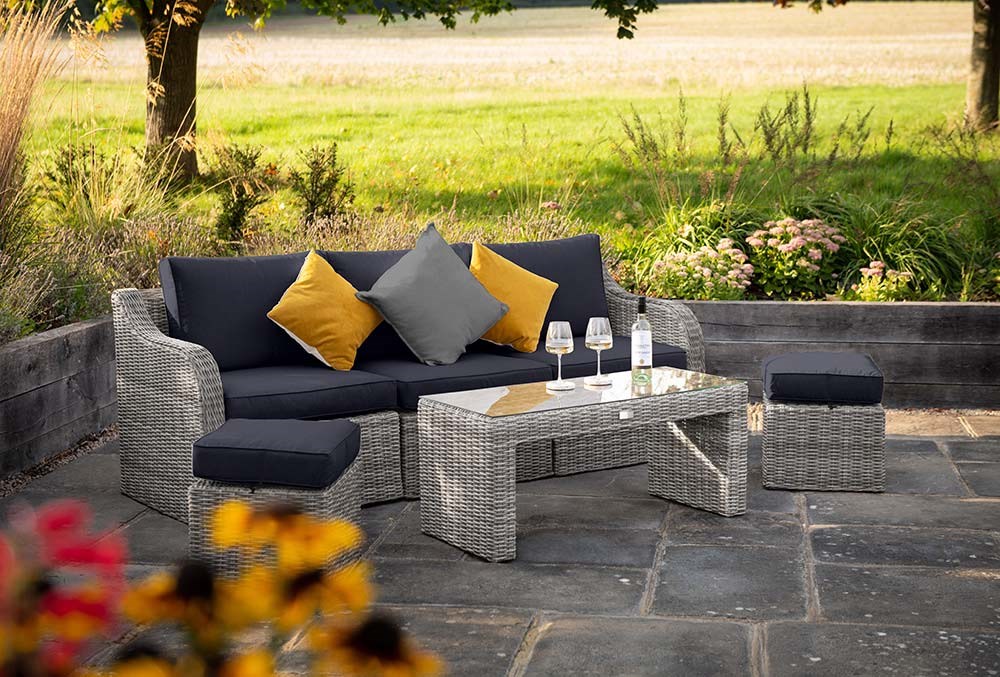 Luxury Rattan 5 Seater Sofa Set with Coffee Table in Pebble | Primrose Living