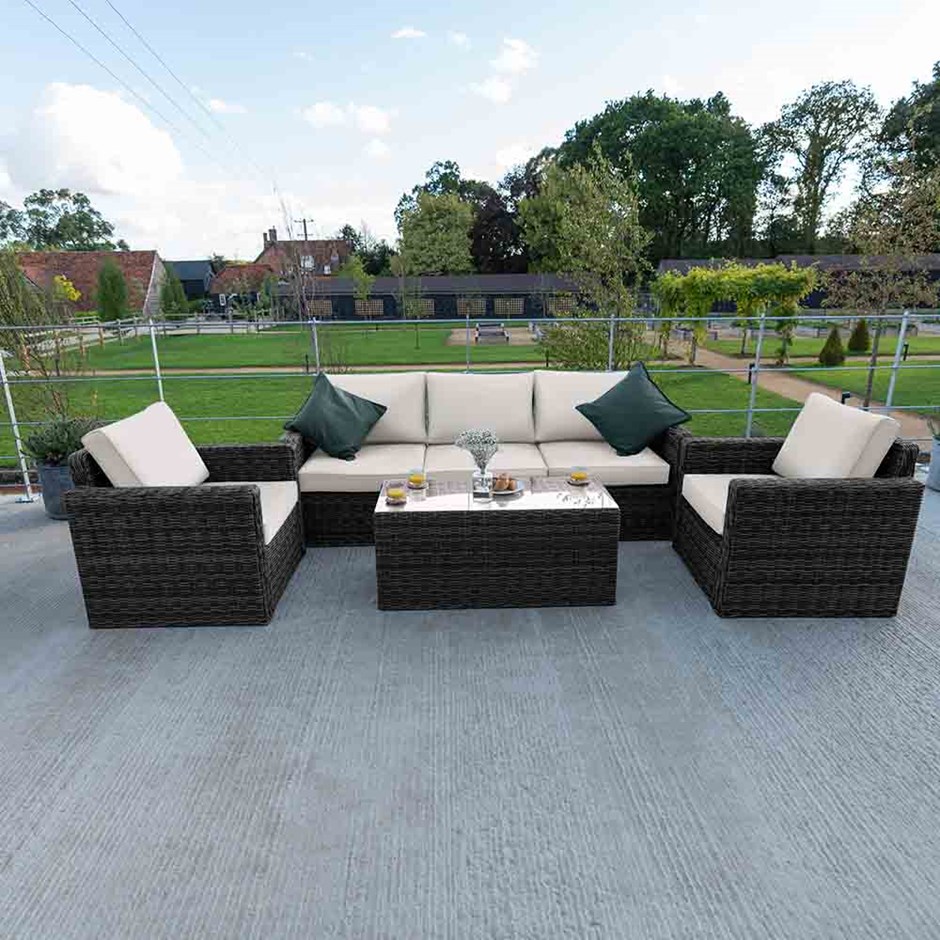 Luxury Rattan 5 Seater Sofa Set with Coffee Table in Stone | Primrose Living