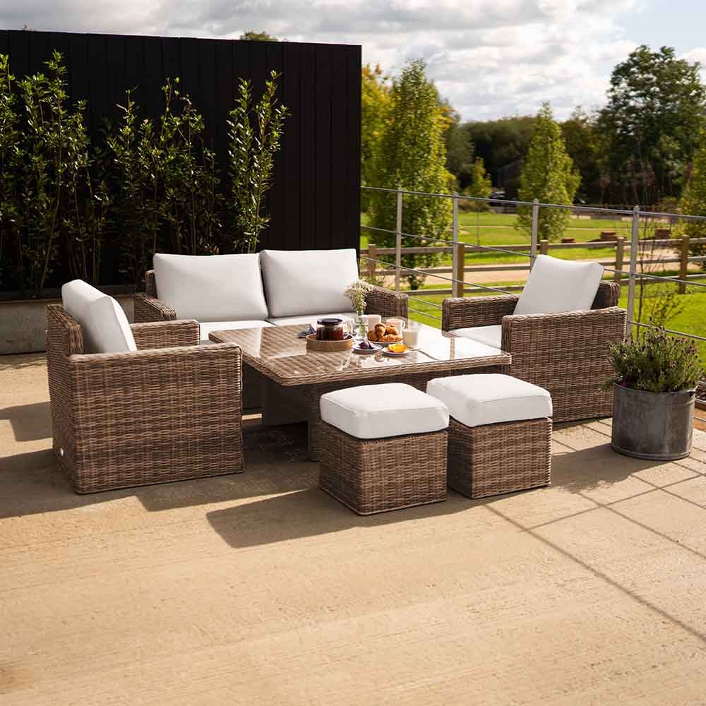 Iris Luxury Rattan Sofa Set With Parasol & Rising Table