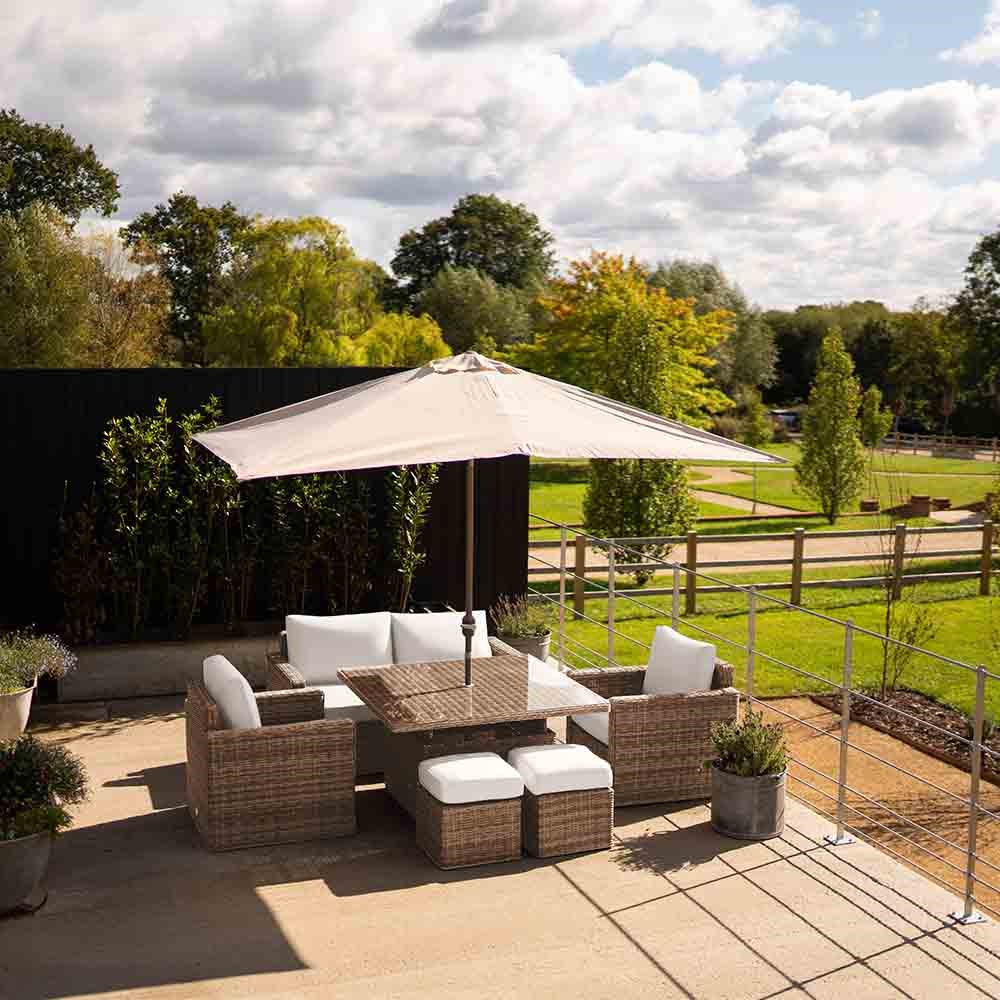 Iris Luxury Rattan Sofa Set With Parasol & Rising Table