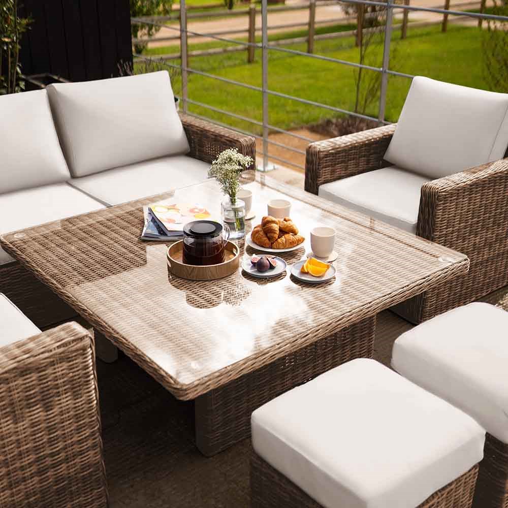 Iris Luxury Rattan Sofa Set With Parasol & Rising Table