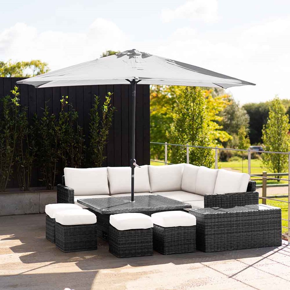 Luxury Rattan 9 Seater Sofa Set with Rising Table in Stone | Primrose Living