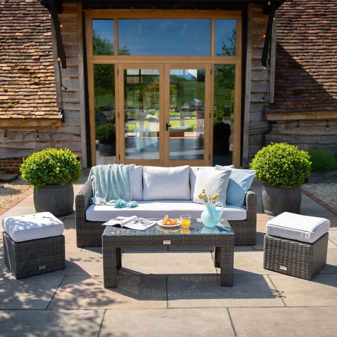 Classic Rattan Sofa & Stools Set With Coffee Table