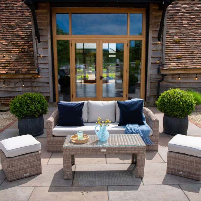 Classic Rattan Sofa & Stools Set With Coffee Table