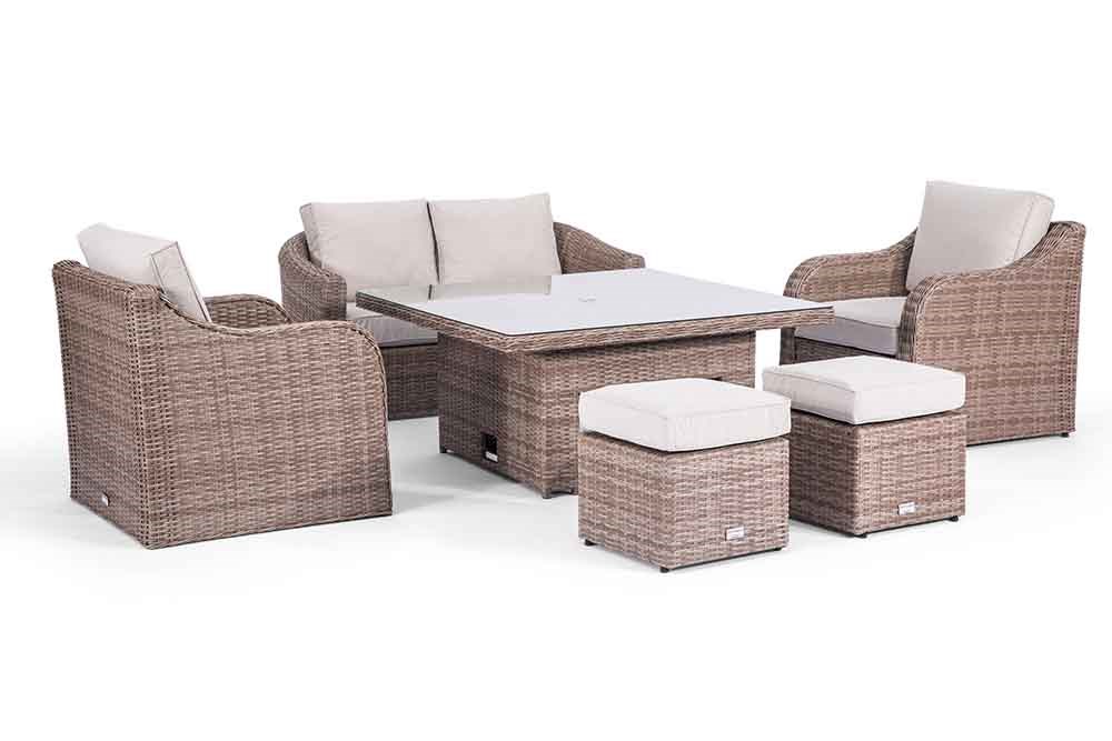 Classic Rattan 6 Seater Sofa Set with Rising Table in Natural | Primrose Living