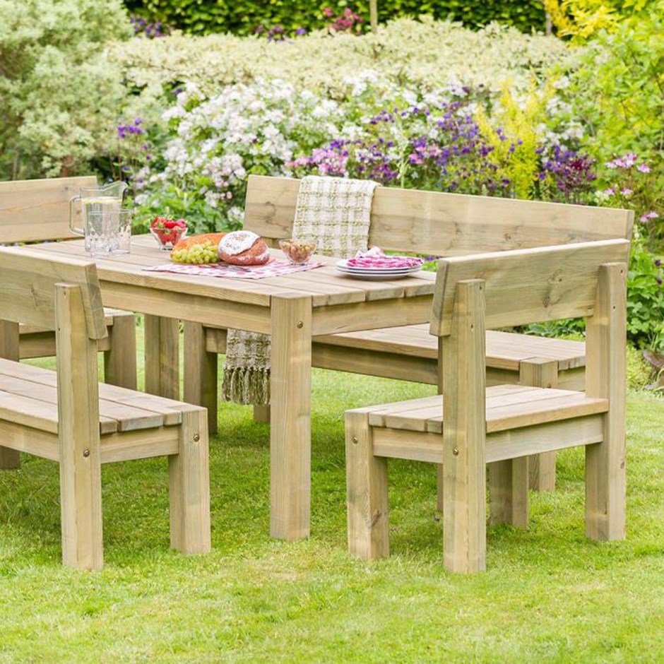 Phillipa Wooden Table, Bench & Chair Set