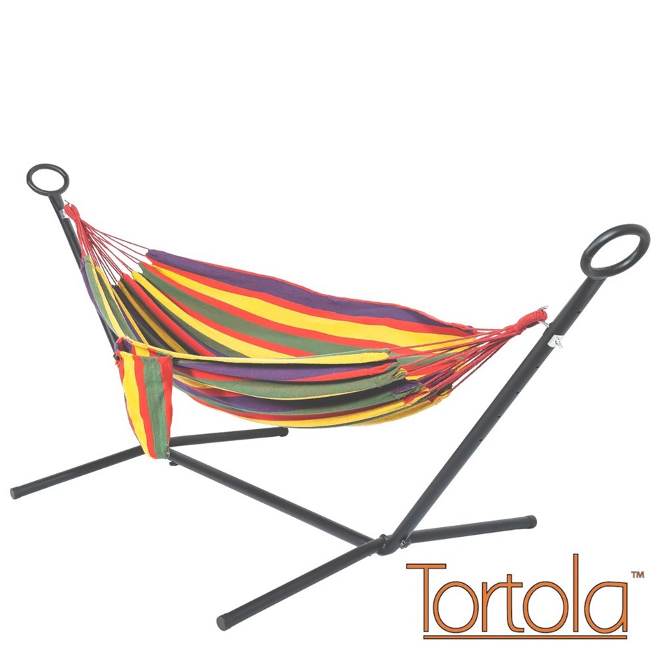 Fabric Double Garden Hammock Set With Stand & Carry Bag