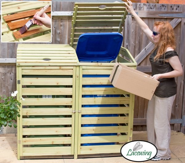 Wooden Slatted Double Wheelie Bin Store