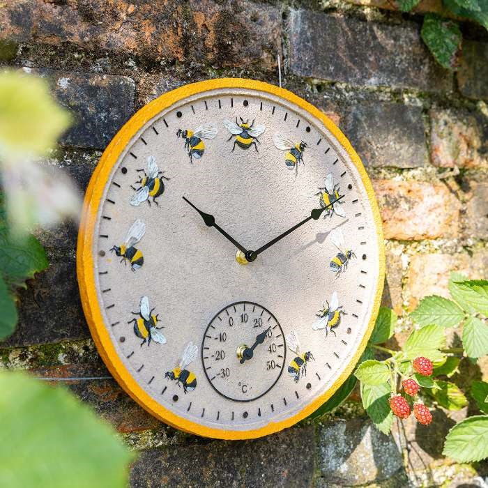 Beez 12\ Outdoor Wall Clock and Thermometer