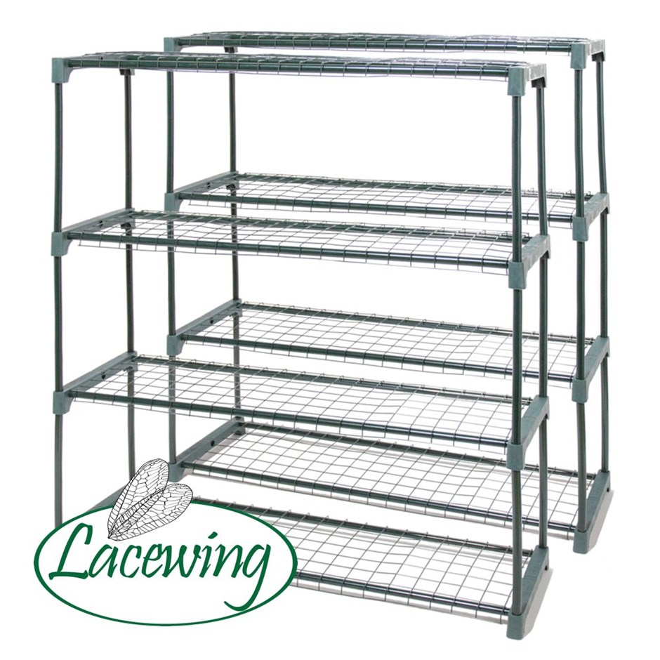 Set of Two 3ft 5in Lacewing™ 4 Tier Greenhouse Staging in Green