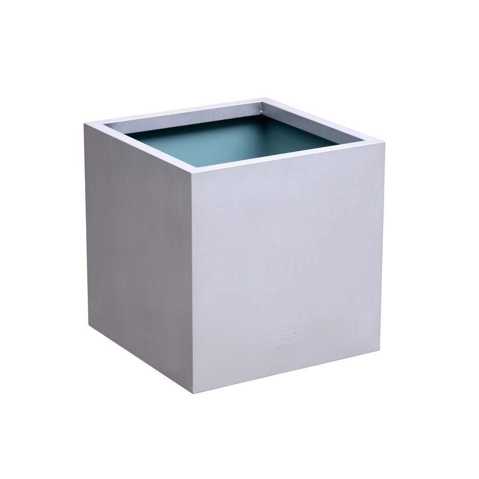 40cm Silver Zinc Cube Planter