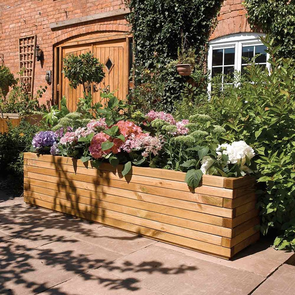 Natual Wooden Patio Trough Planter