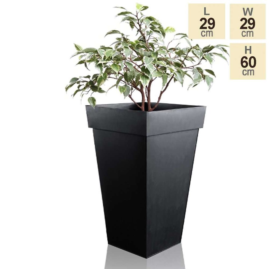 H60cm Black Zinc Tall Flared Square Planter - By Primrose™