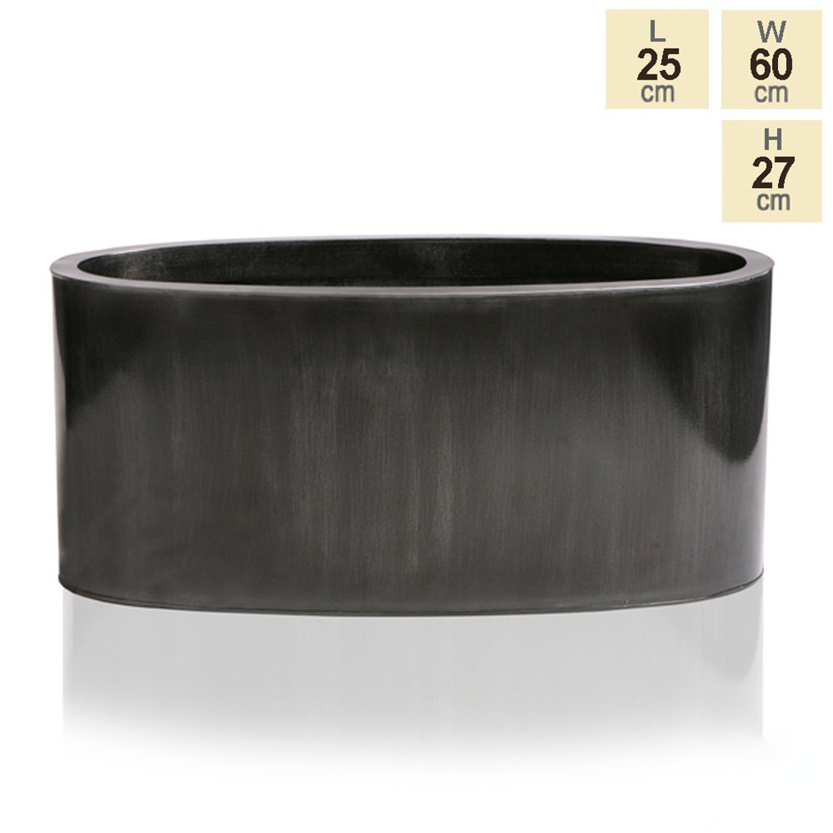 W60cm Platinum Low Oval Zinc Galvanised Planter - By Primrose™