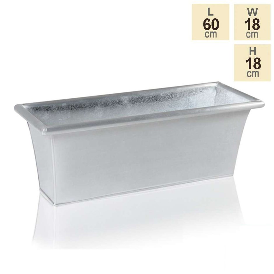 60cm Silver Zinc Tapered Trough Planter