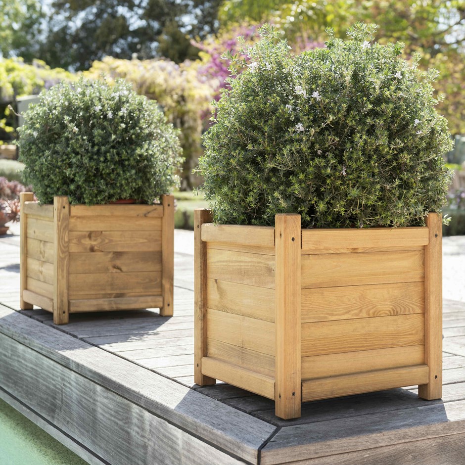 45cm Natural Wooden Raised Square Planter