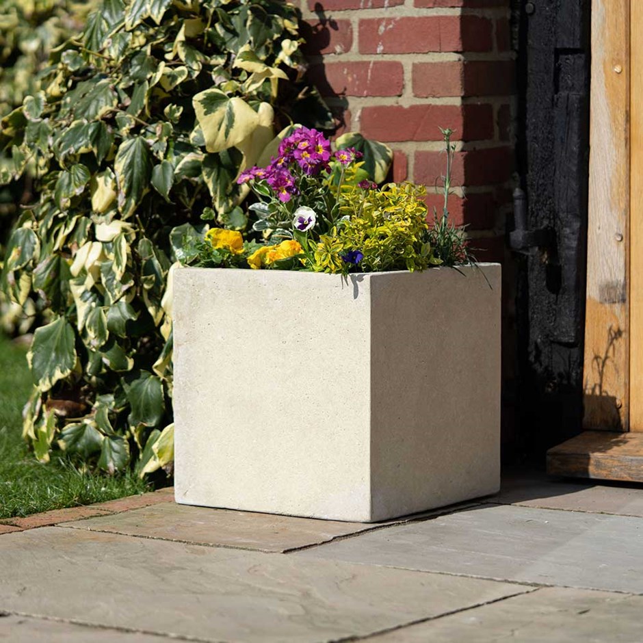 Cream Fibrestone Cube Planter