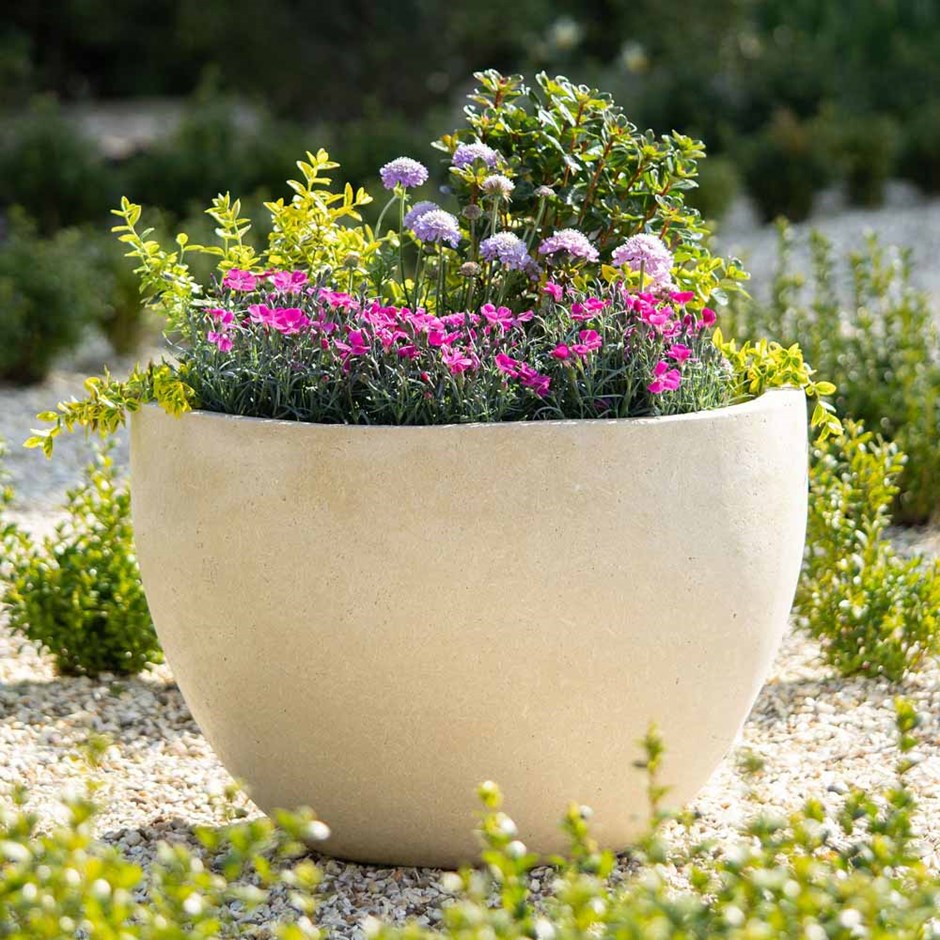 Cream Fibrestone Round Bowl Planter