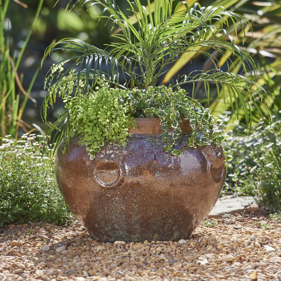 Cream Glazed Ceramic Round Bowl Planter