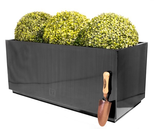 L80cm Zinc Galvanised Kick-Bottom Trough Planter in Platinum by Primrose™