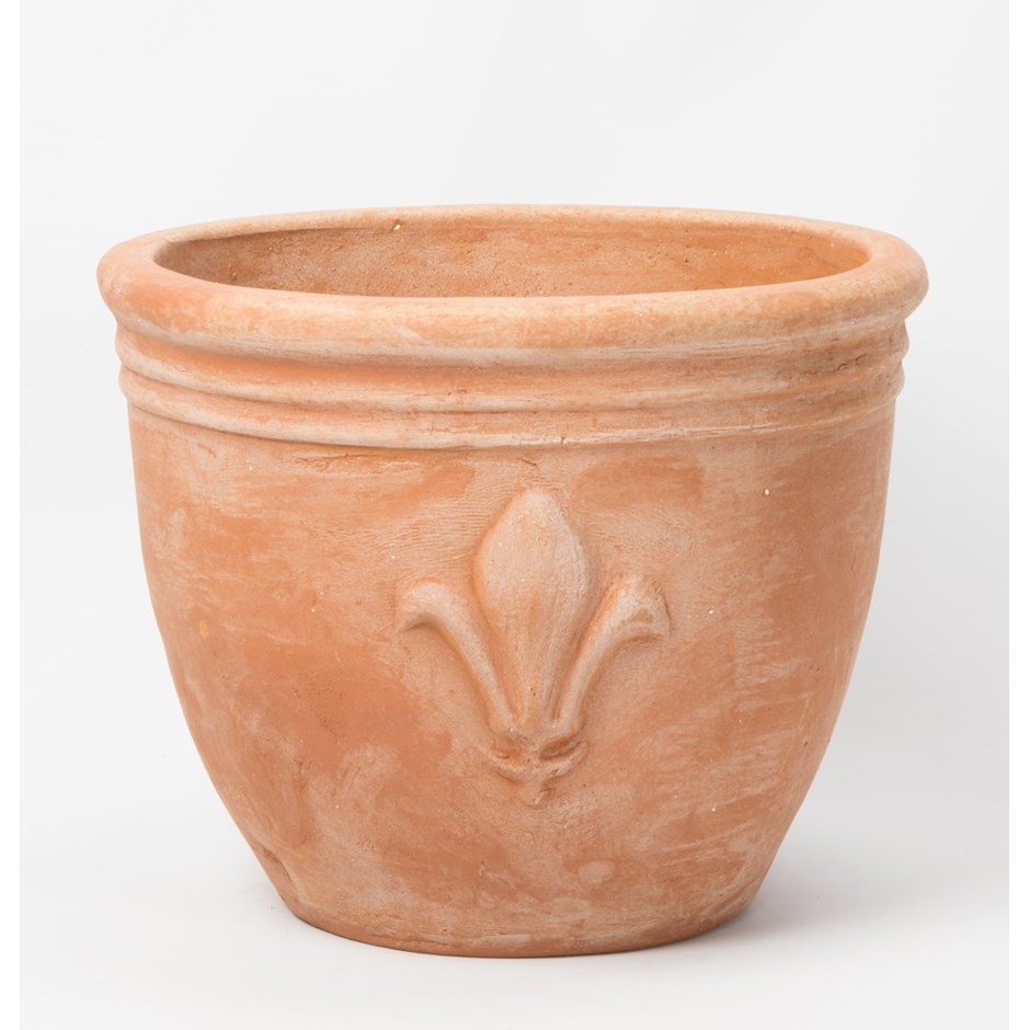 Terracotta Fleur De Lis Round Planter