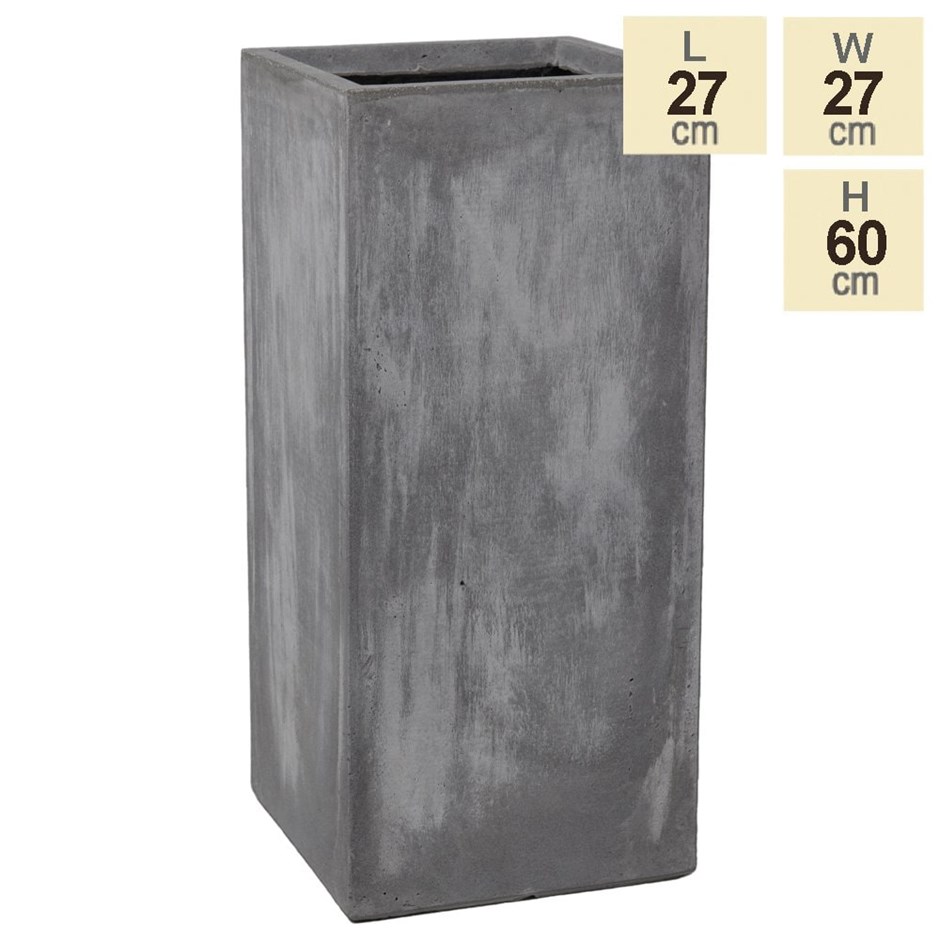 60cm Cement Effect Fibrecotta Tall Square Planter
