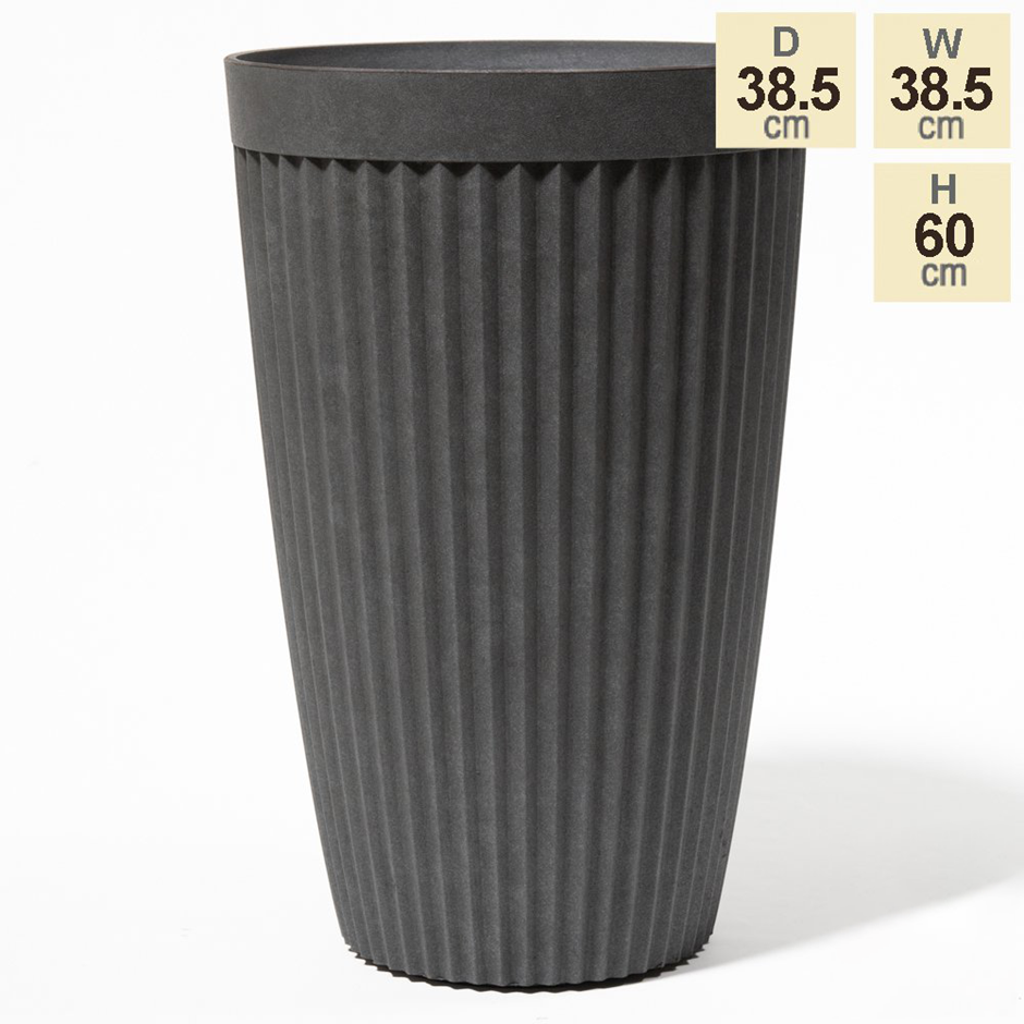 Grey Ribbed Textured Tall Round Planter