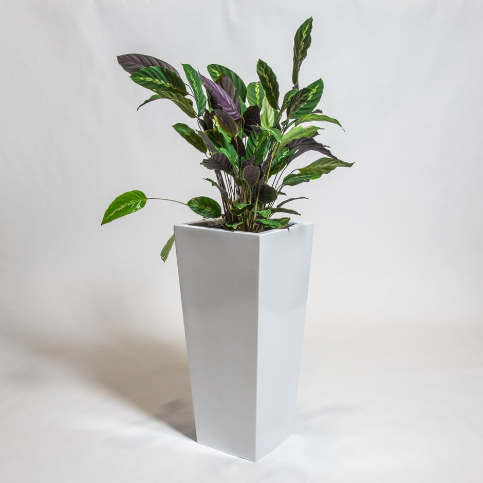 White Gloss Polystone Flared Square Planter
