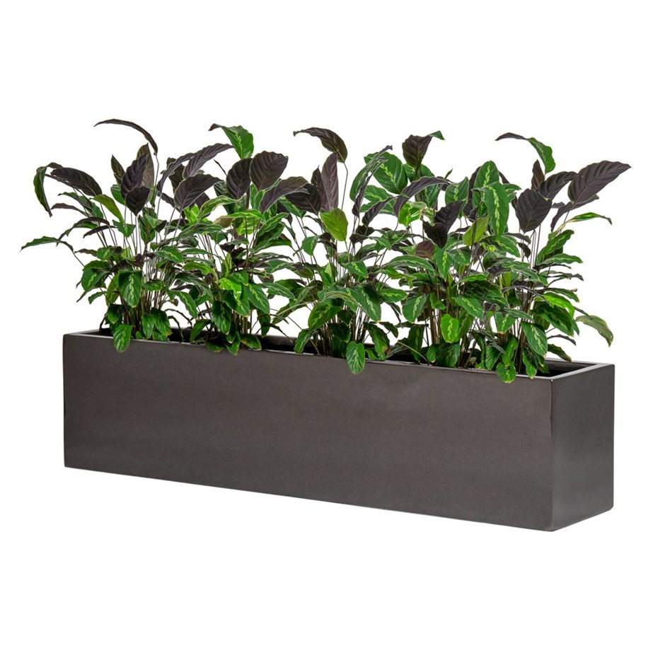 Metallic Grey Polystone Low Trough Planter