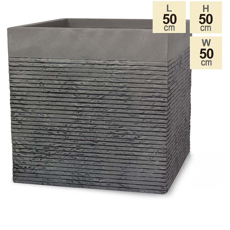 50cm Light Grey Fibrecotta Textured Cube Planter