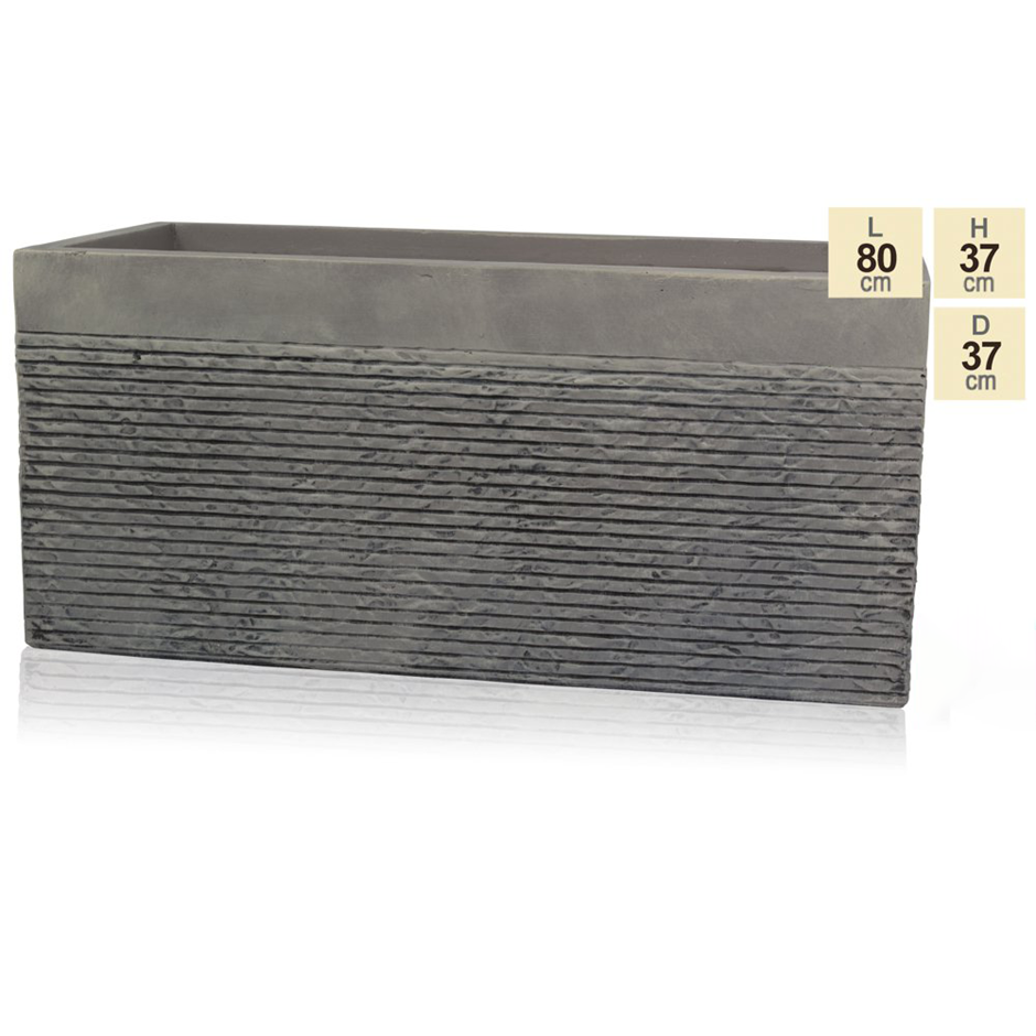 80cm Light Grey Fibrecotta Textured Trough Planter