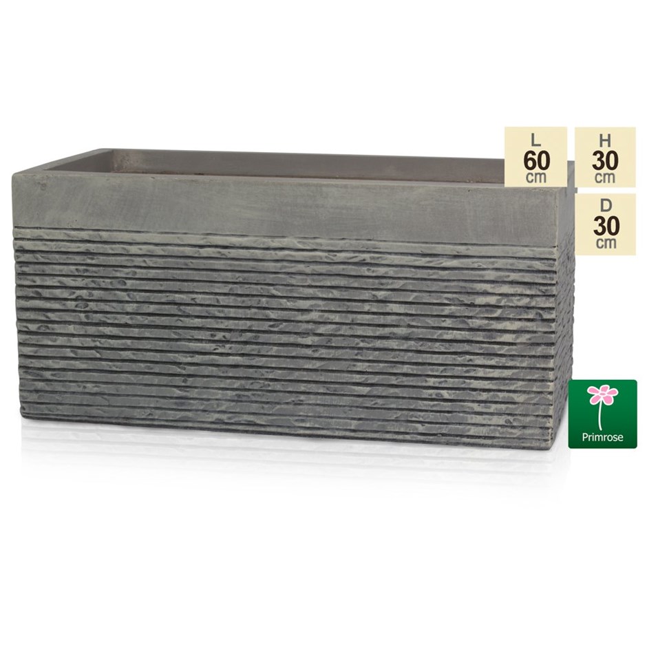 60cm Light Grey Fibrecotta Textured Trough Planter