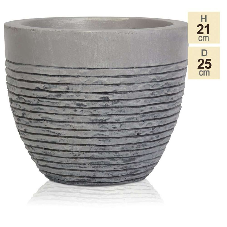 25cm Light Grey Fibrecotta Textured Round Planter