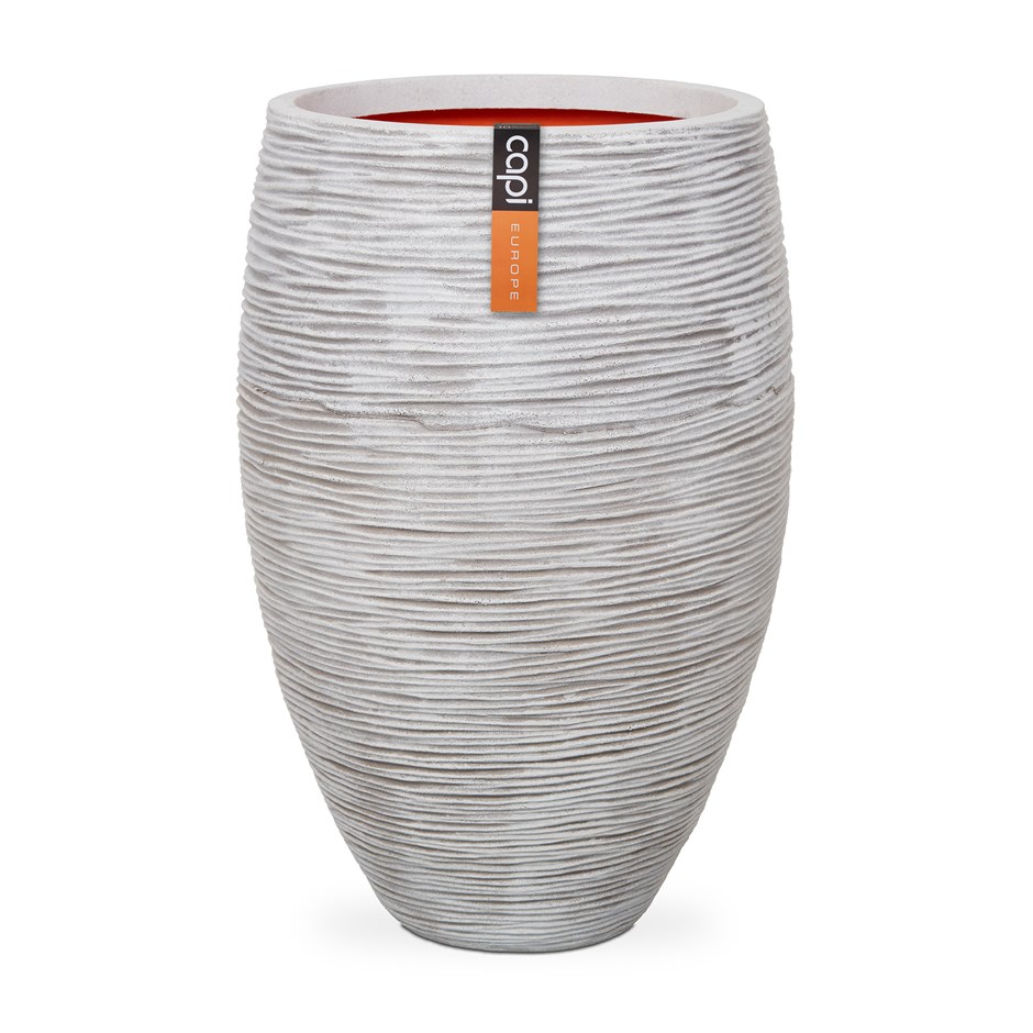 Grey Polystone Ribbed Tall Round Planter