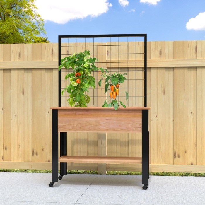 Cedar Raised Trough Planter With Aluminium Trellis