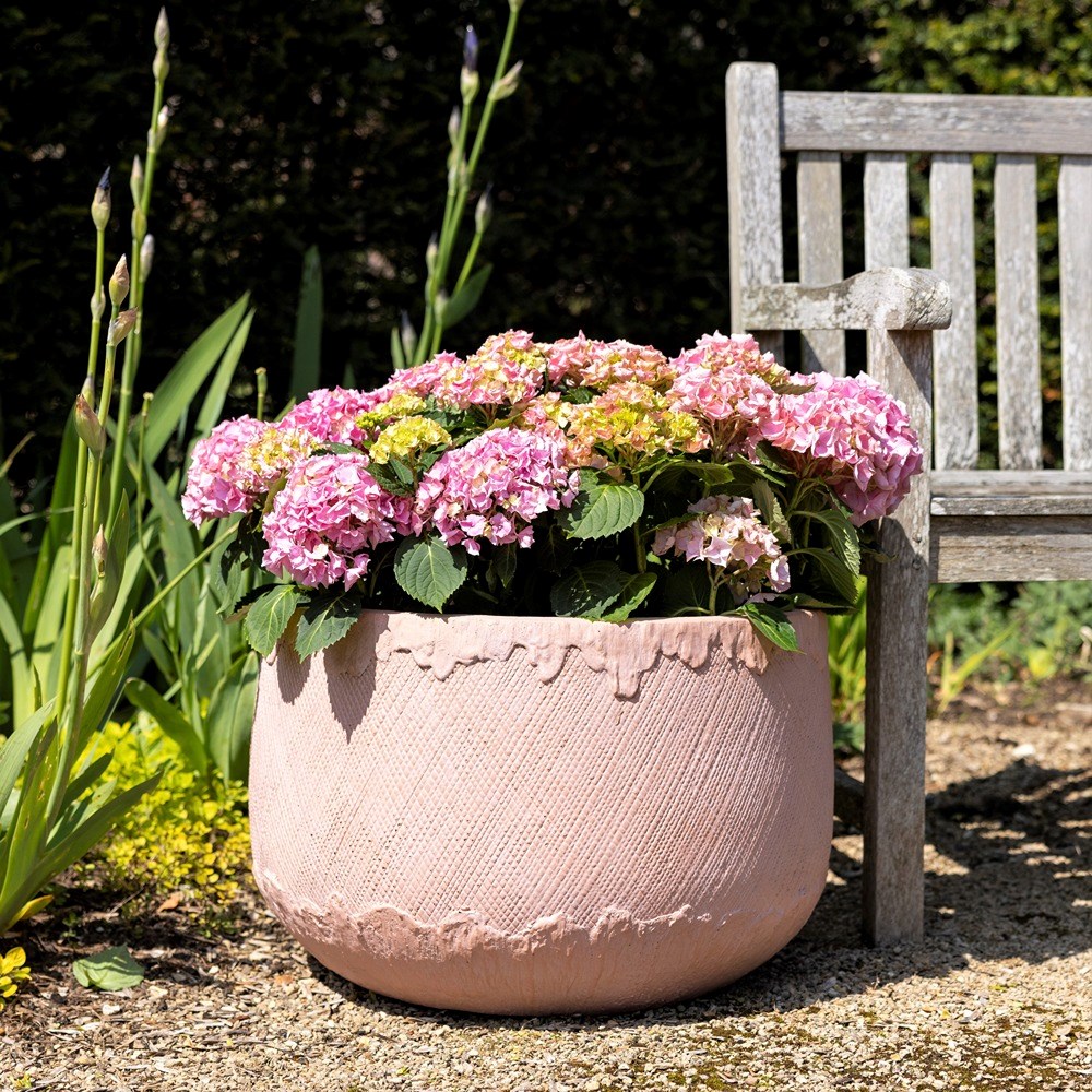 Light Pink Textured Fibrecotta Round Planter