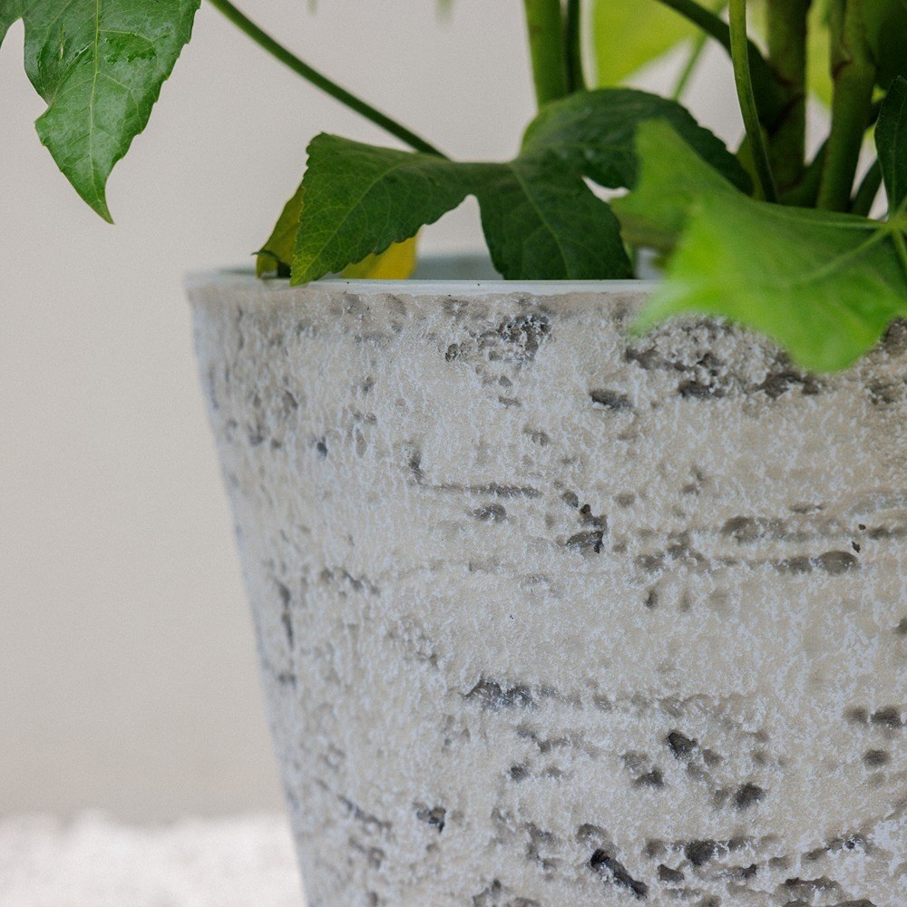 Textured Grey Stone Effect Tapered Round Planter