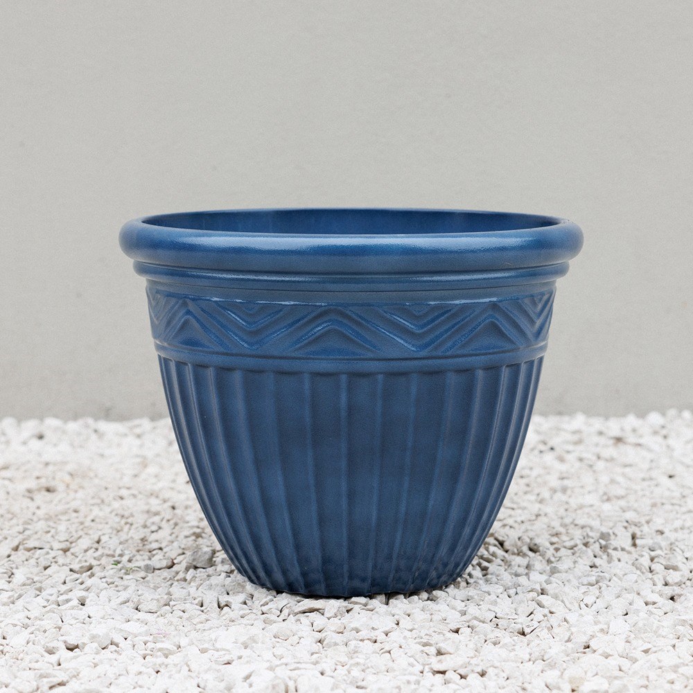 Marine Blue Stone Effect Tapered Round Planter