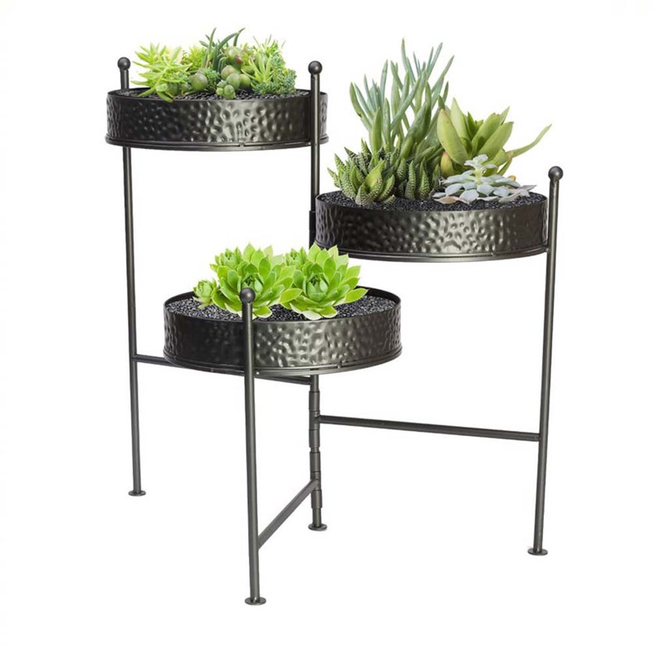 Black Metal 3-Tier Folding Plant Stand
