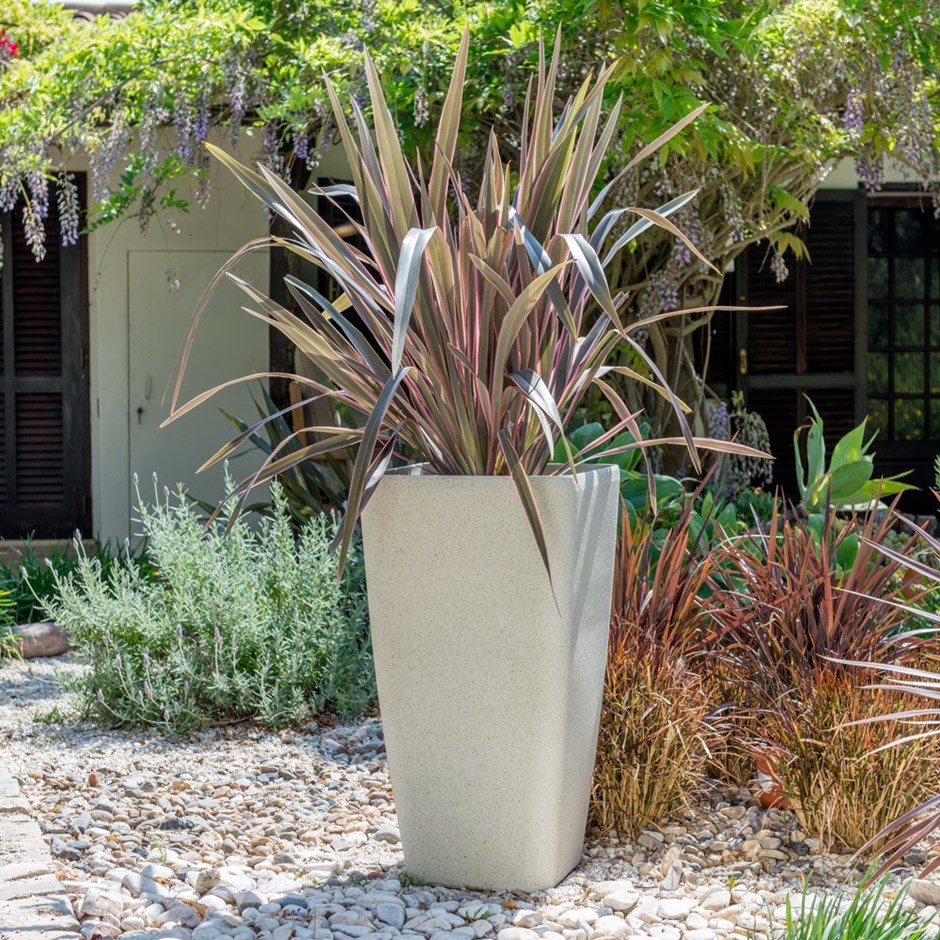 White Stone Effect Flared Square Planter
