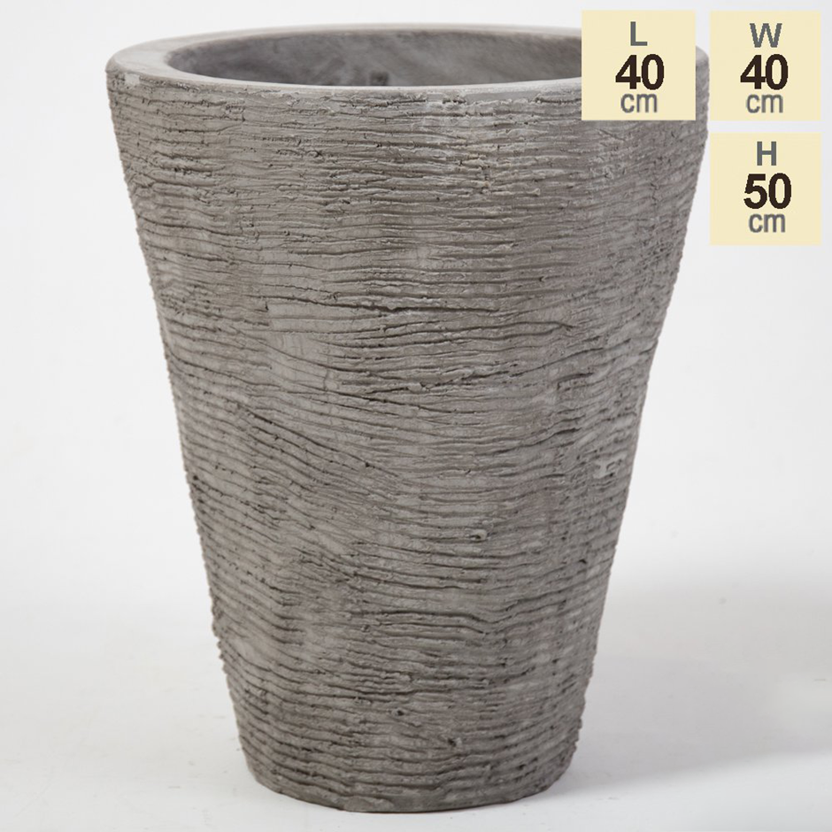 Grey Textured Concrete Tapered Round Planter