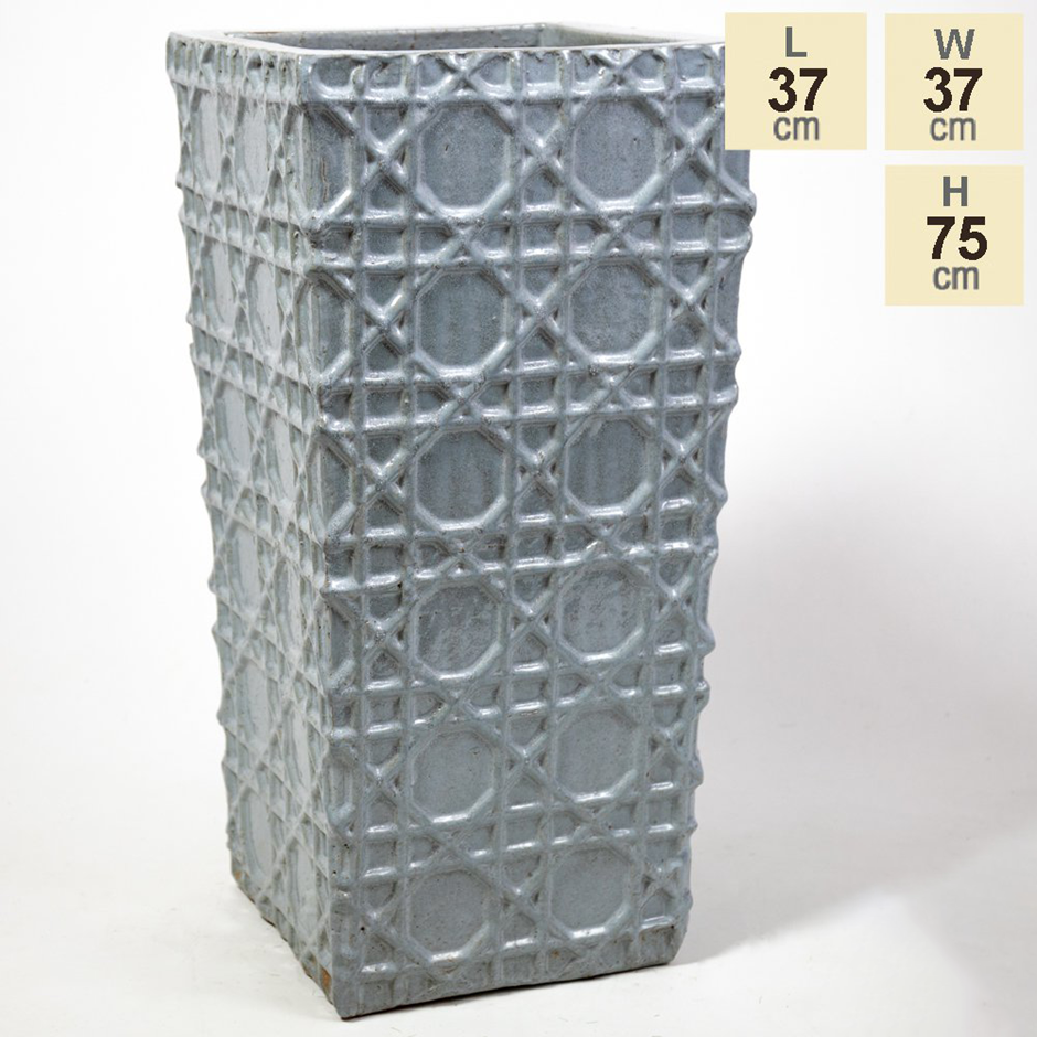 Grey Ceramic Geometric Tall Square Planter